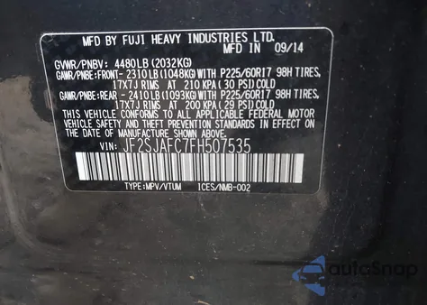 2015 Subaru Forester 2.5I Premium from USA, damaged, VIN JF2SJAFC7FH507535